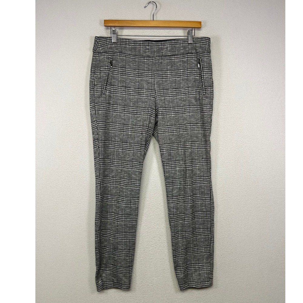 Dark Academia Ophelia Roe Womens Large Black White Glen Plaid Slim Leg Pants